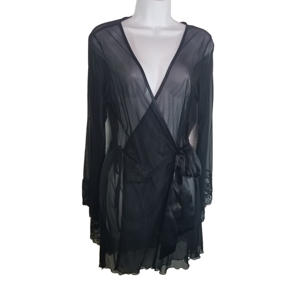 Y2k Fredericks of Hollywood black mesh lace robe - Picture 1 of 10